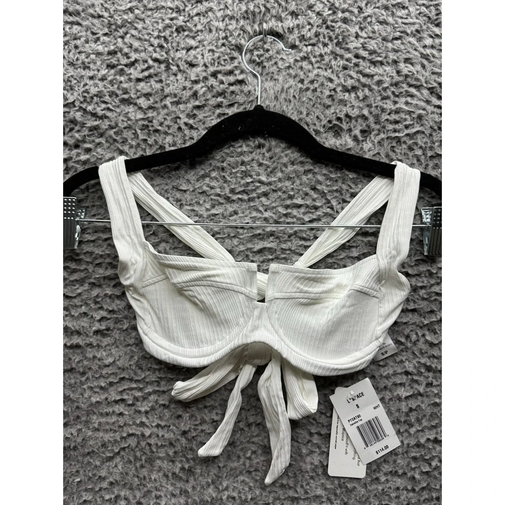 L Space Bikini‎ Top SMALL White Camellia Ribbed Underwire Swimwear Coastal NWT